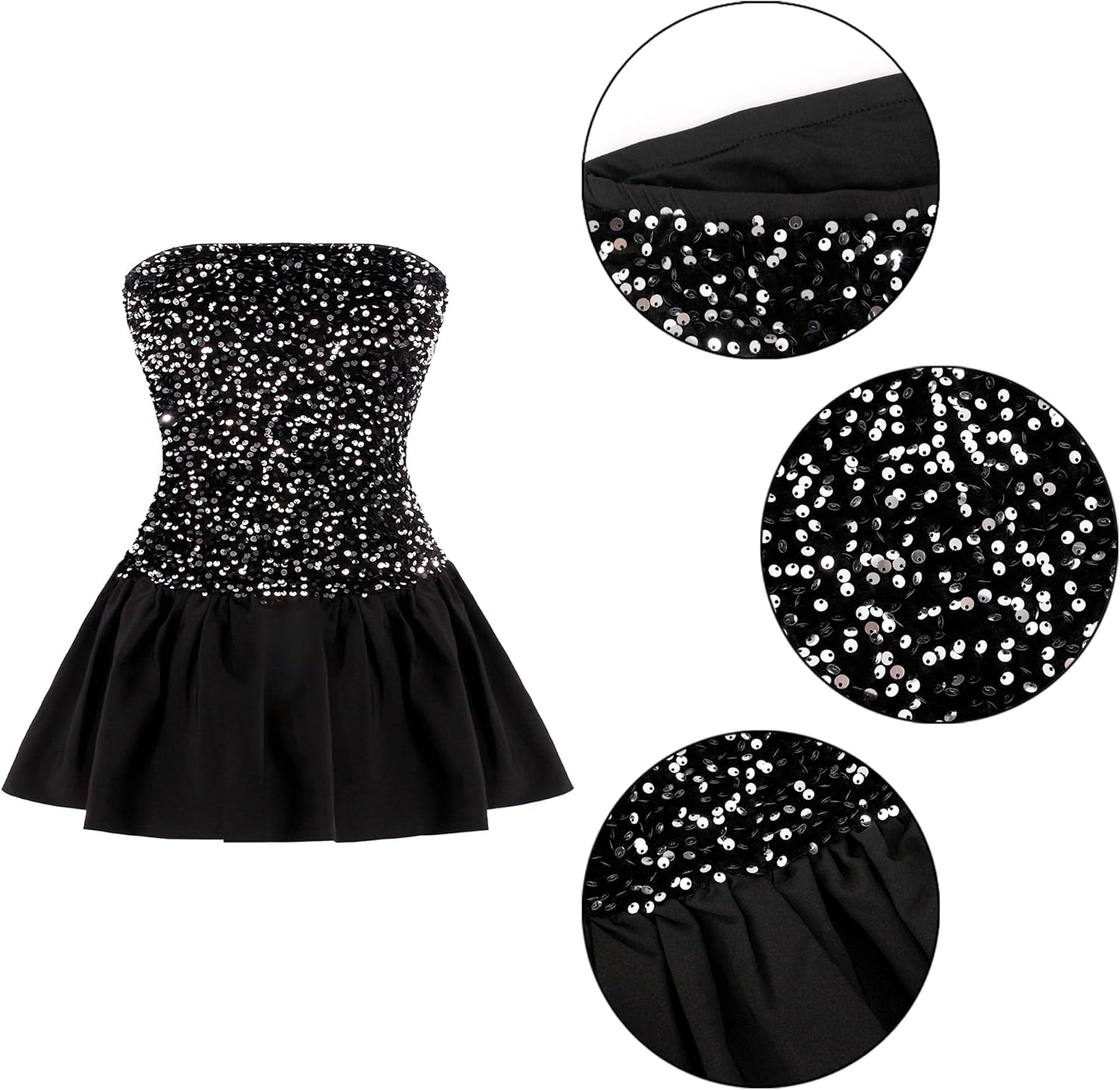 jascaela Womens Strapless Dress Sexy Sleeveless Glitter Sequin A Line Party Club Flowy Mini Dress - Image 6