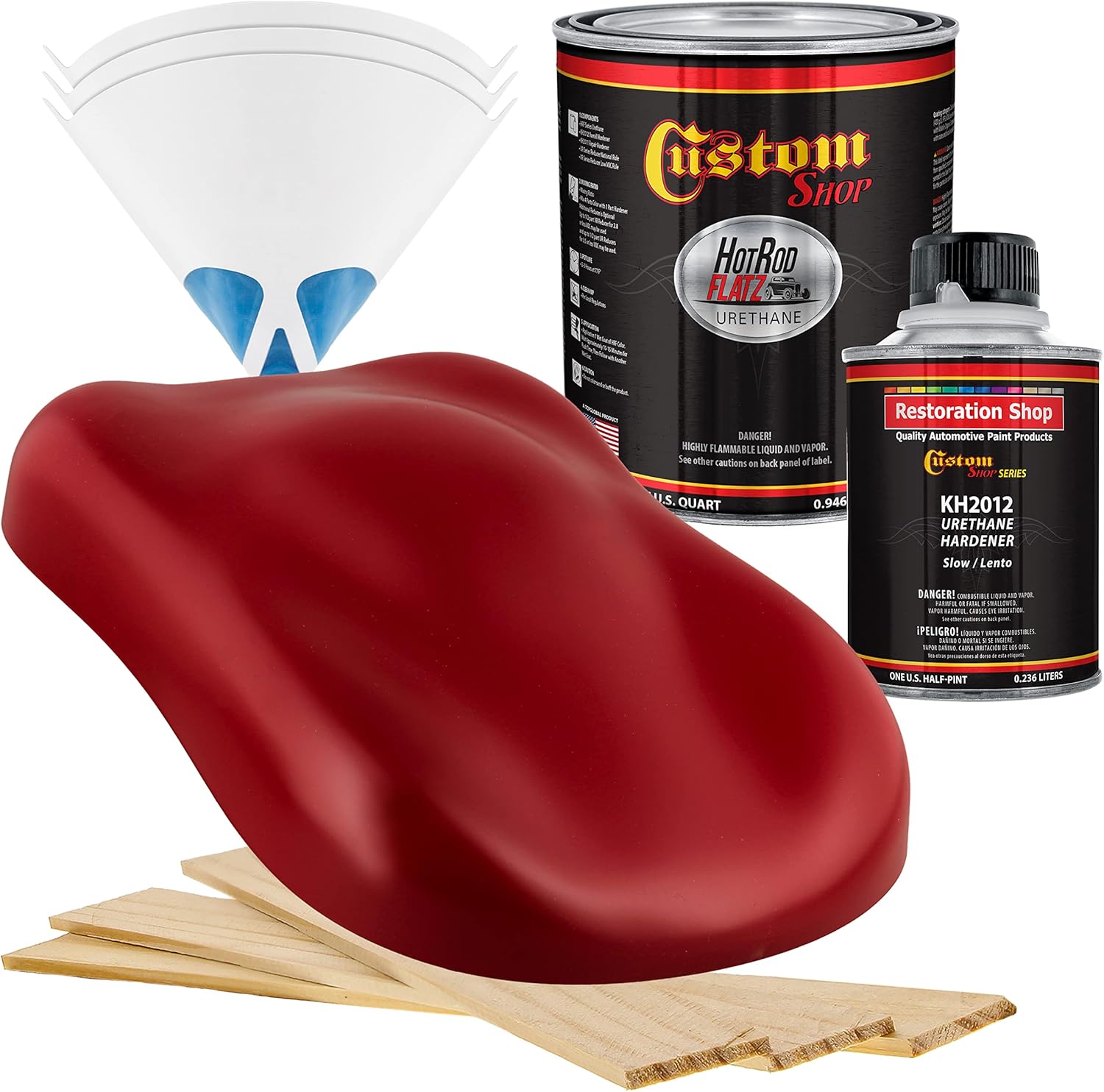 Custom Shop - Blood Red - Hot Rod Flatz Flat Matte Satin Urethane Auto Paint - Complete Quart Paint Kit - Professional Low Sheen Automotive, Car Truck Coating, 4:1 Mix Ratio