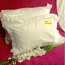 Fab Nationvictorian Lace Pillow Covers Cream with Satin Beading/Princess Pillow Shams Ivory Lace Pillow Shams Off-White Queen Size Pillow Cases for Bed 2 Pieces 20"X30"