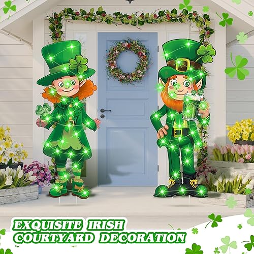 Miniatura 2 de Thyle 2 piezas de decoración de otoño de 11.3 x 31.5 pulgadas con estacas, decoración de césped de otoño al aire libre para el hogar (trébol)