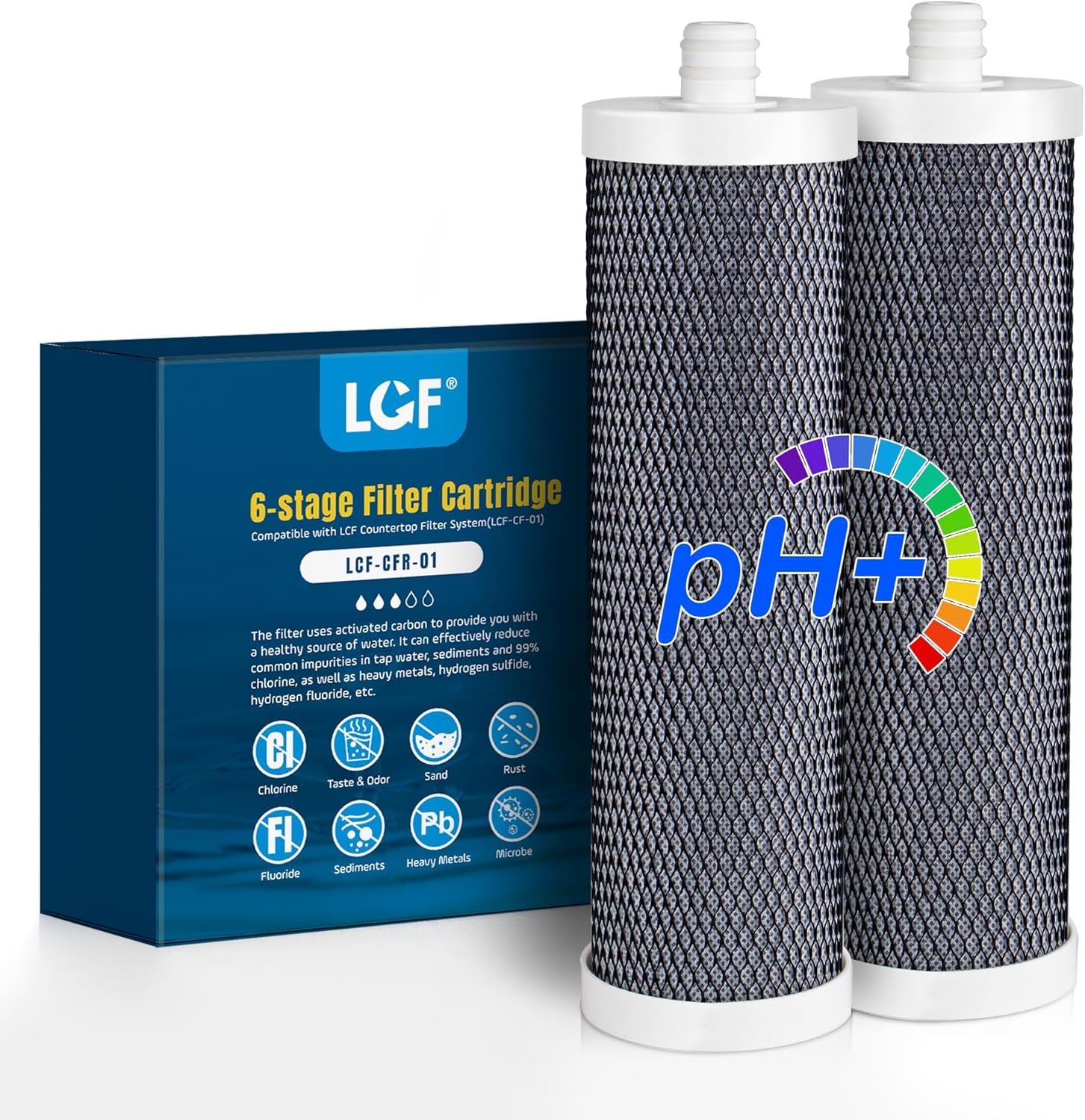 LCF Replacement Filter, Compatible with LCF-CF-01, Waterdrop Filter Replacement for WD-CTF-01 & WD-CTF-02 Systems, Replaces WD-CFF-01, 6-Stage, 𝐒𝐢𝐥𝐯𝐞𝐫 𝐈𝐨𝐧𝐬 Enhanced, 16,000 Gallons, 2-Pack