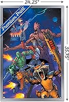 Vista 3 de Trends International Marvel Comics Guardianes de la Galaxia - Póster de pared con gritos grupales, 22.37 x 34.00 pulgadas, versión enmarcada plateada