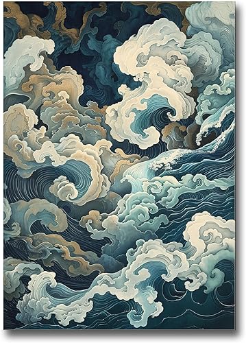Poster Print Poster Framed Poster Wall Art Wood Panel Retro Wave Art A Storm Wall Art Print Sea Wave In The Night And Trees Stormy Waves Art Decor