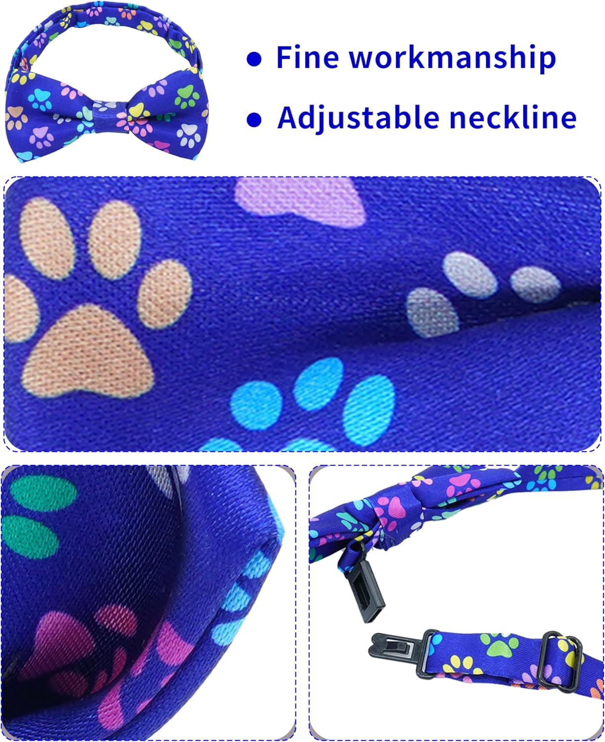 PET SHOW 50 Pack Paw Print Dog Bow Ties Collar for Large Medium Dogs Adjustable Bowties Neckties Bowknots Bulk Pet Grooming Accessories (Large)