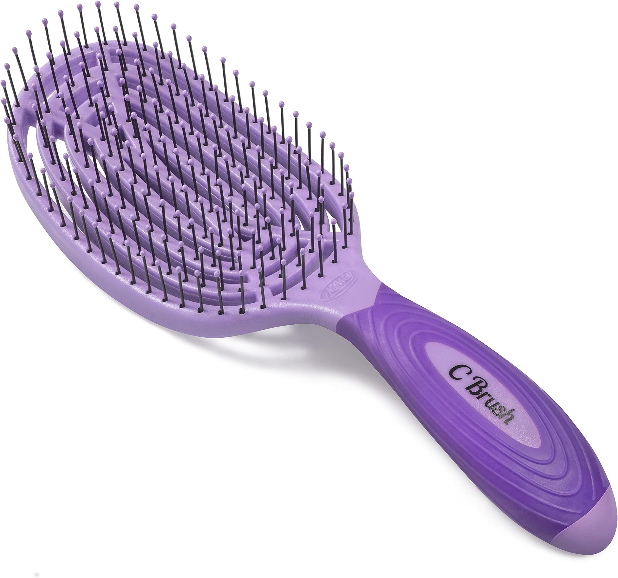Detangler Hair Brush for Men & Women - Purple | Hair Comb for Scalp Care | Hair Type for Curly, Thick & Ethnic | Formulated Bristles | Curved & Vented Detangling C Brush