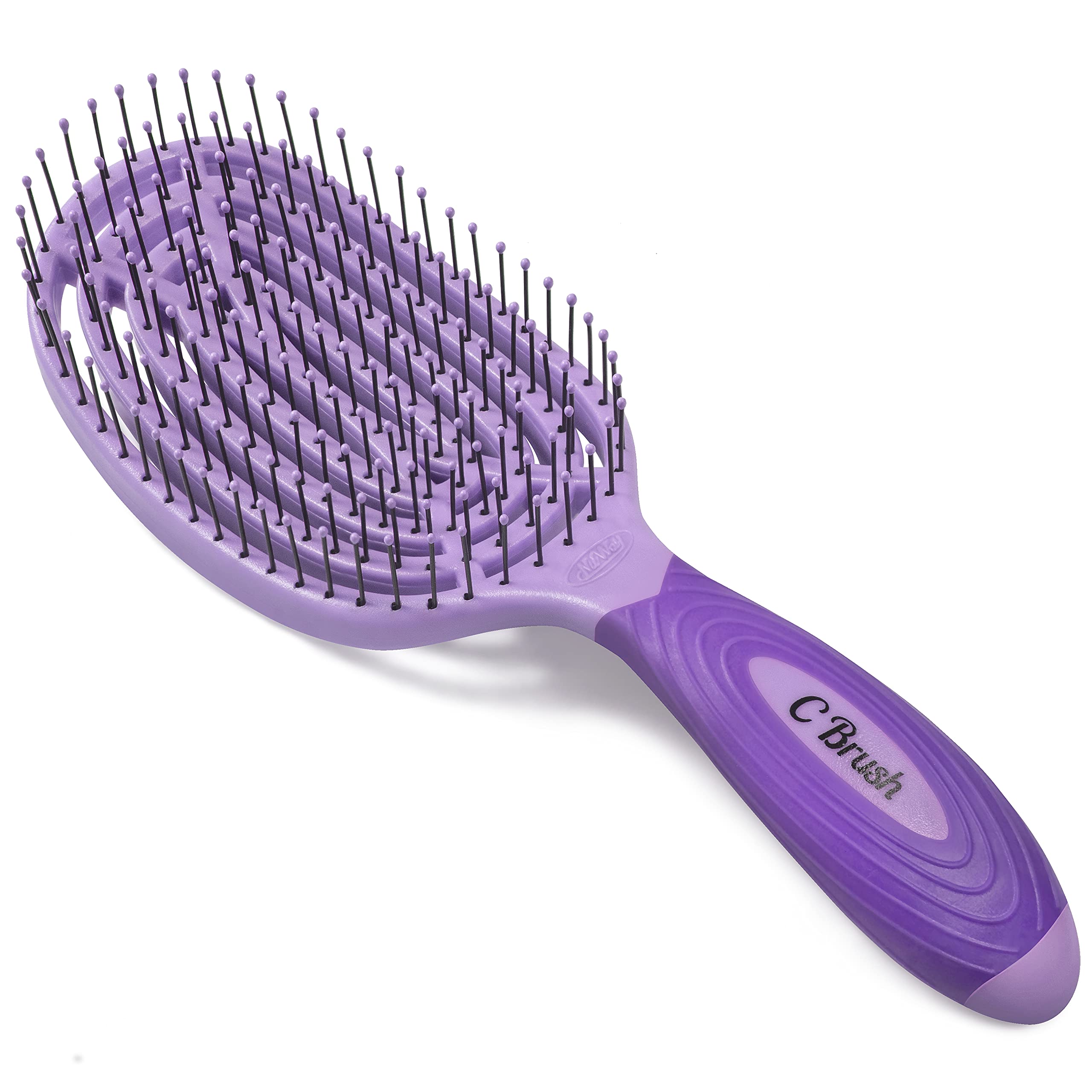 NuWay 4Hair Detangler Hair Brush for Men & Women - Purple | Hair Comb for Scalp Care | Hair Type for Curly, Thick & Ethnic | Formulated Bristles | Curved & Vented Detangling C Brush