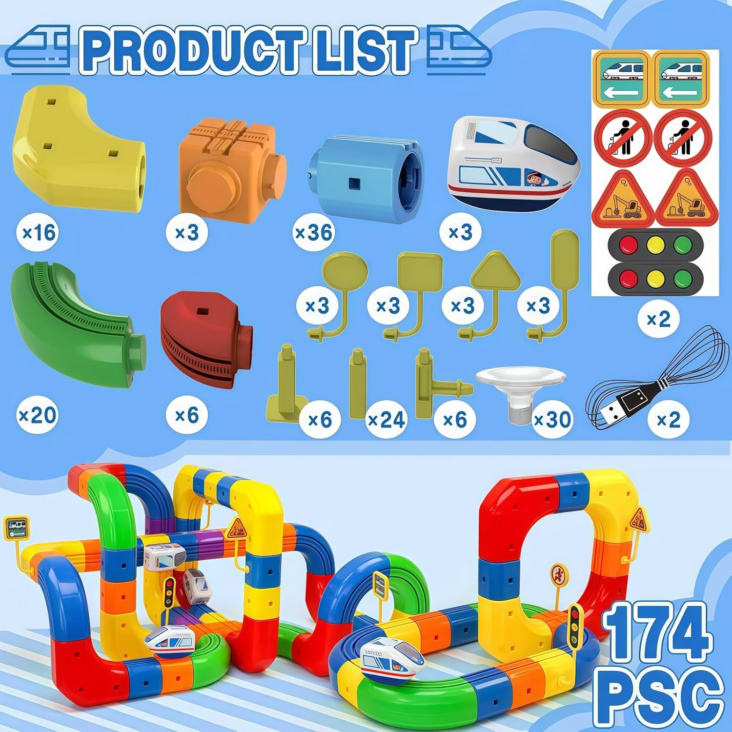 Electric Train Set,for 3-7 Years Old Toddler Boys and Girls Birthday,DIY Flexible Race Tracks Gravity Defying 3D Embedded Layouts & Motorized Car,STEM Learning Gift ﻿ (174PCS-3Car)