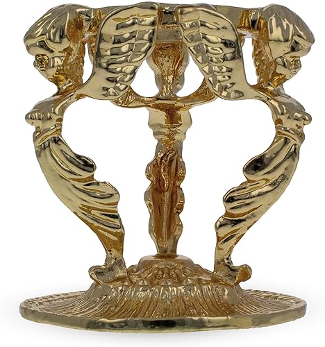 Miniatura 6 de BestPysanky Tres ángeles en pedestal de metal de tono dorado con soporte para huevo