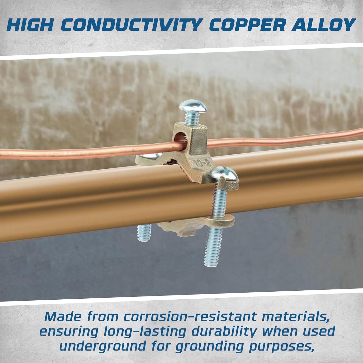 OHLECTRIC Direct Burial Copper Ground Pipe Clamps (½"-1”)-Screw Thread 5/16”x18, 2-5" Wire Range. Ideal for Connecting Grounding Electrodes to Copper Tubing & Direct Burial Electrical pipe | Pack 5