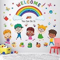 Vista 7 de Calcomanías de pared de bienvenida de regreso a clases, calcomanías de pared de crayón de colores para el primer día de escuela, murales de pared