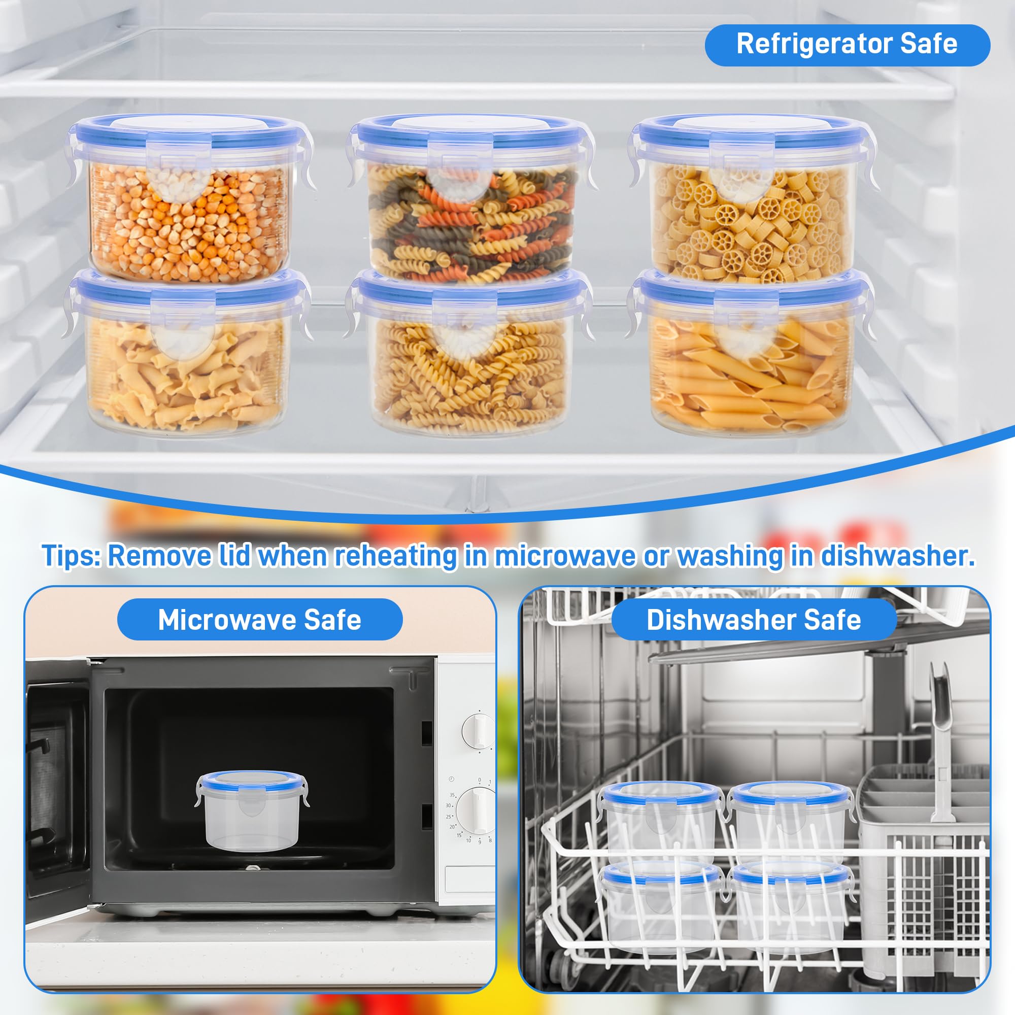 Starvortex 6szt Małe pojemniki na żywność z pokrywkami, 300ML plastikowe pojemniki na przekąski, plastikowy hermetyczny zestaw pojemników kuchennych na żywność, wielokrotnego użytku małe pojemniki z