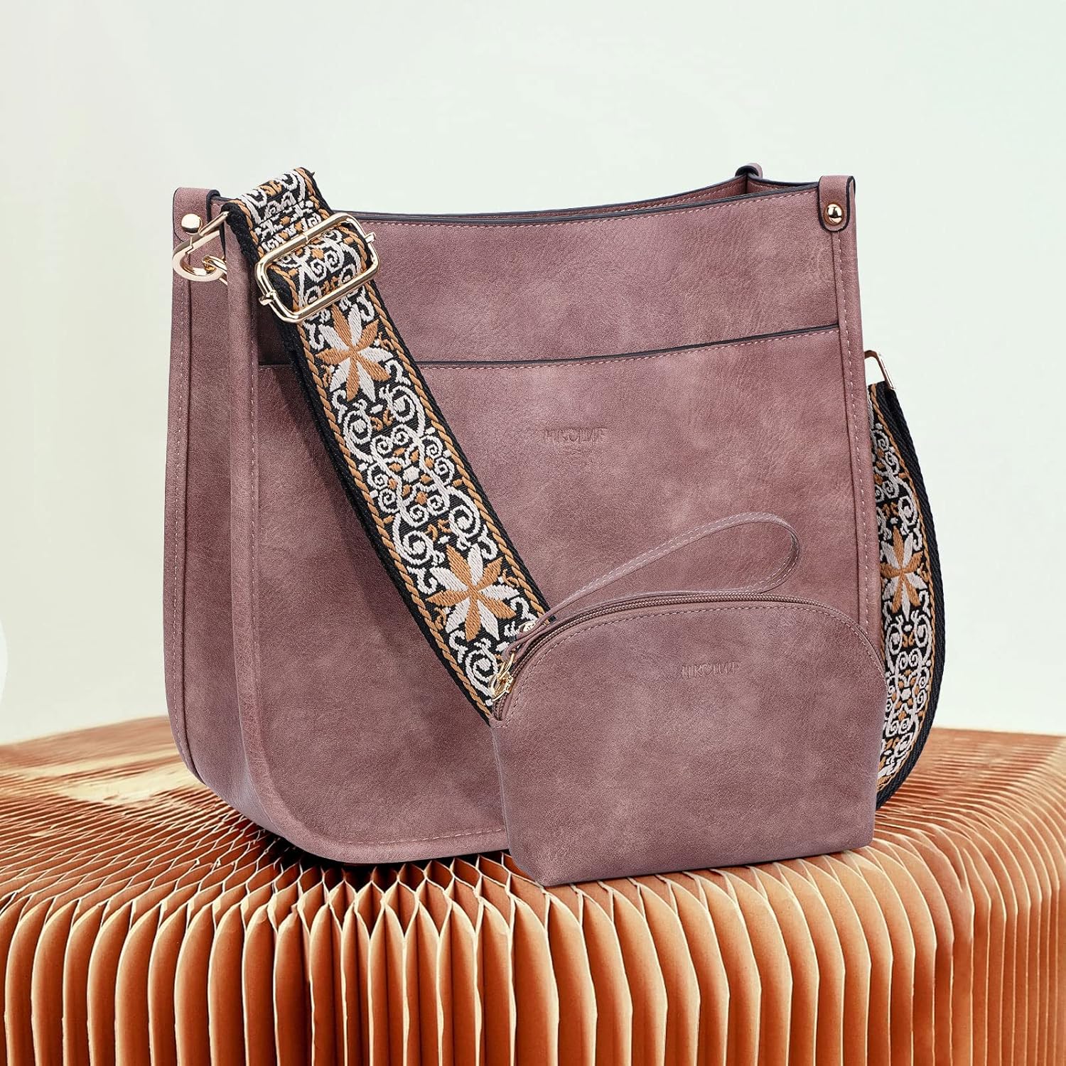 HKCLUF Crossbody Bag Purse for Women 2PCS/Set Leather Hobo Handbag Wallet Set With 2Adjustable Guitar Strap Shoulder Bag | Purse, 2PCS/Set, Leather, Wallet Set, Purse - Image 2