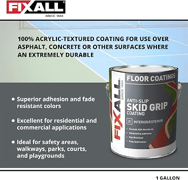 FIXALL Skid Grip Anti-Slip Acrylic Paint - Textured Coating for 100% Skid Resistance - Ideal for Sport Courts, Pool Areas, Sidewalks, Parking Lots - Color: Cobalt (1 Gal, 4 Pack)