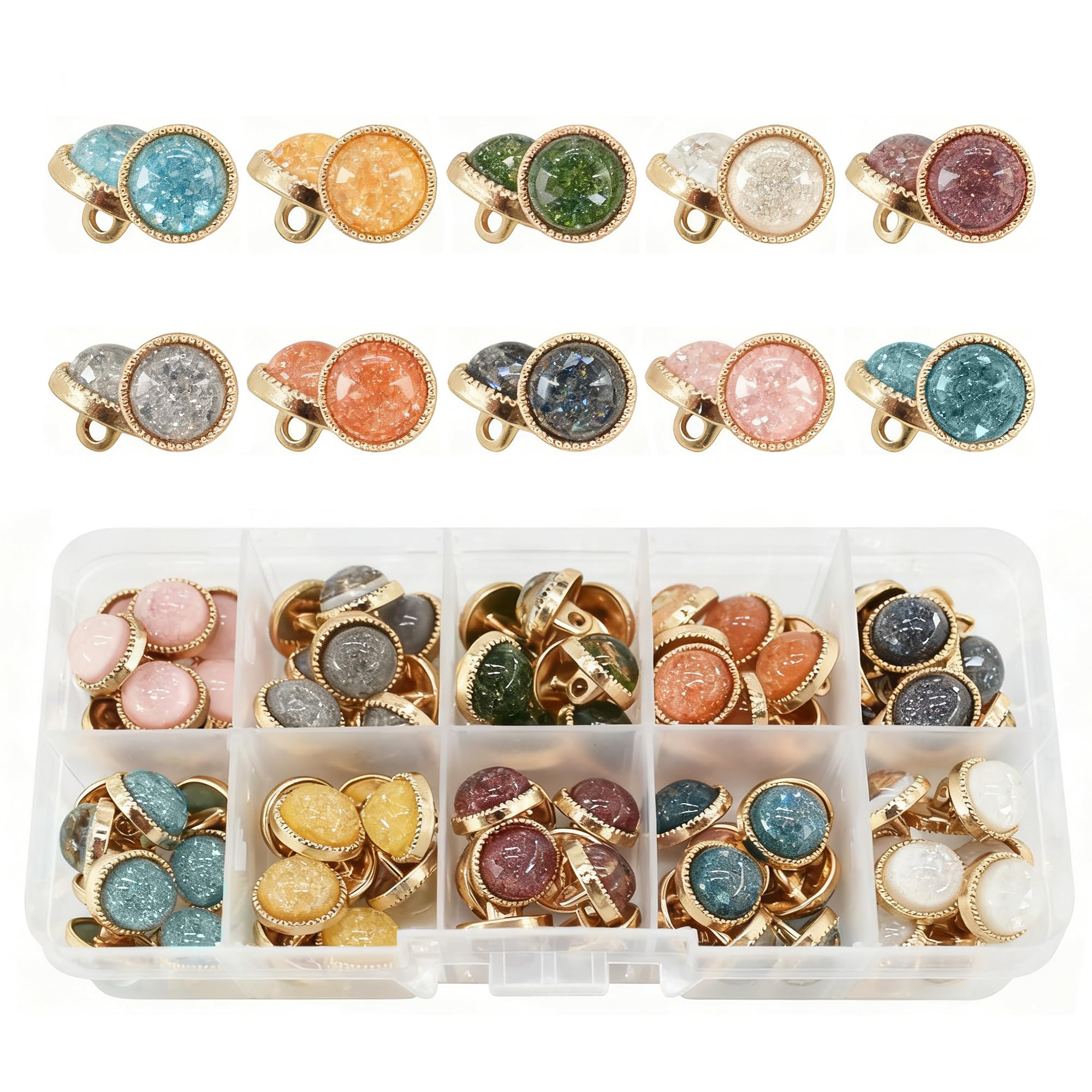 LE-stone 100Pcs Pearl Button 10 Colors Resin Starry Sky Pattern Buttons Vintage Sewing Button with Storage Box for Clothes Shirt Handicraft DIY