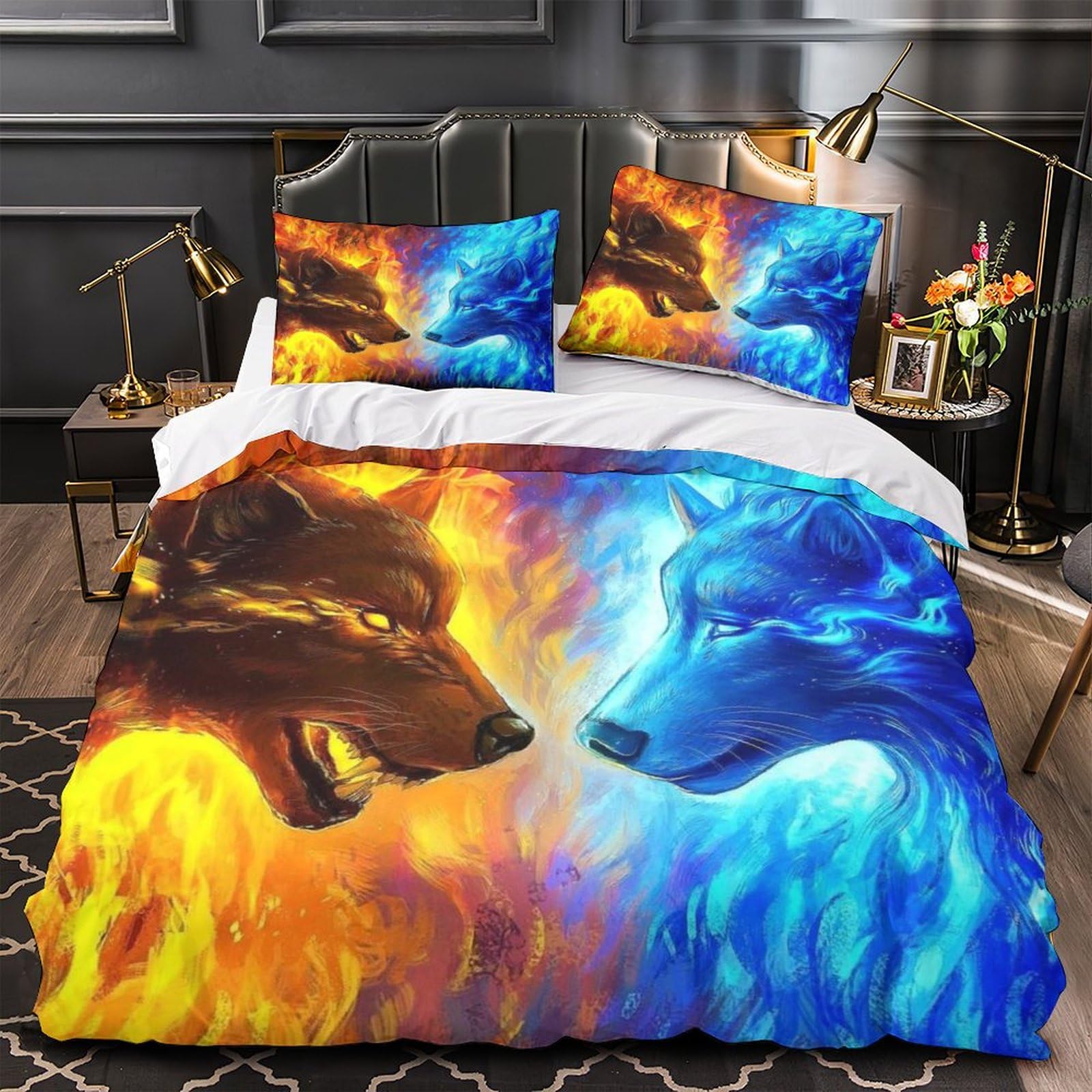MXRMXR Wolf Duvet Cover Bedding Comforter Cover Set 3 Piece for Boys Girls Kids Teens 3D Bedspread Quilt Cover with Zipper Closure Soft Microfiber Single（140x200cm）