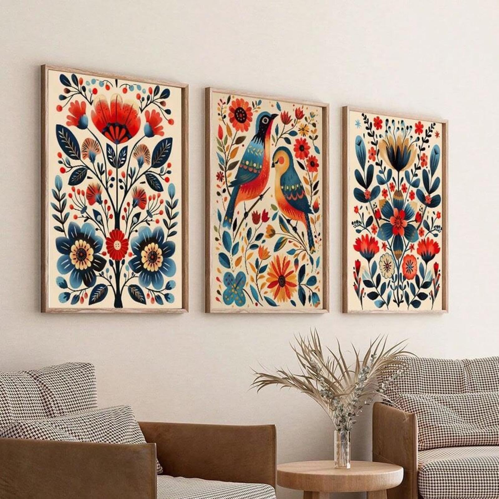 Toile florale et oiseaux rétro | Cadre 50x70cm chic - 8