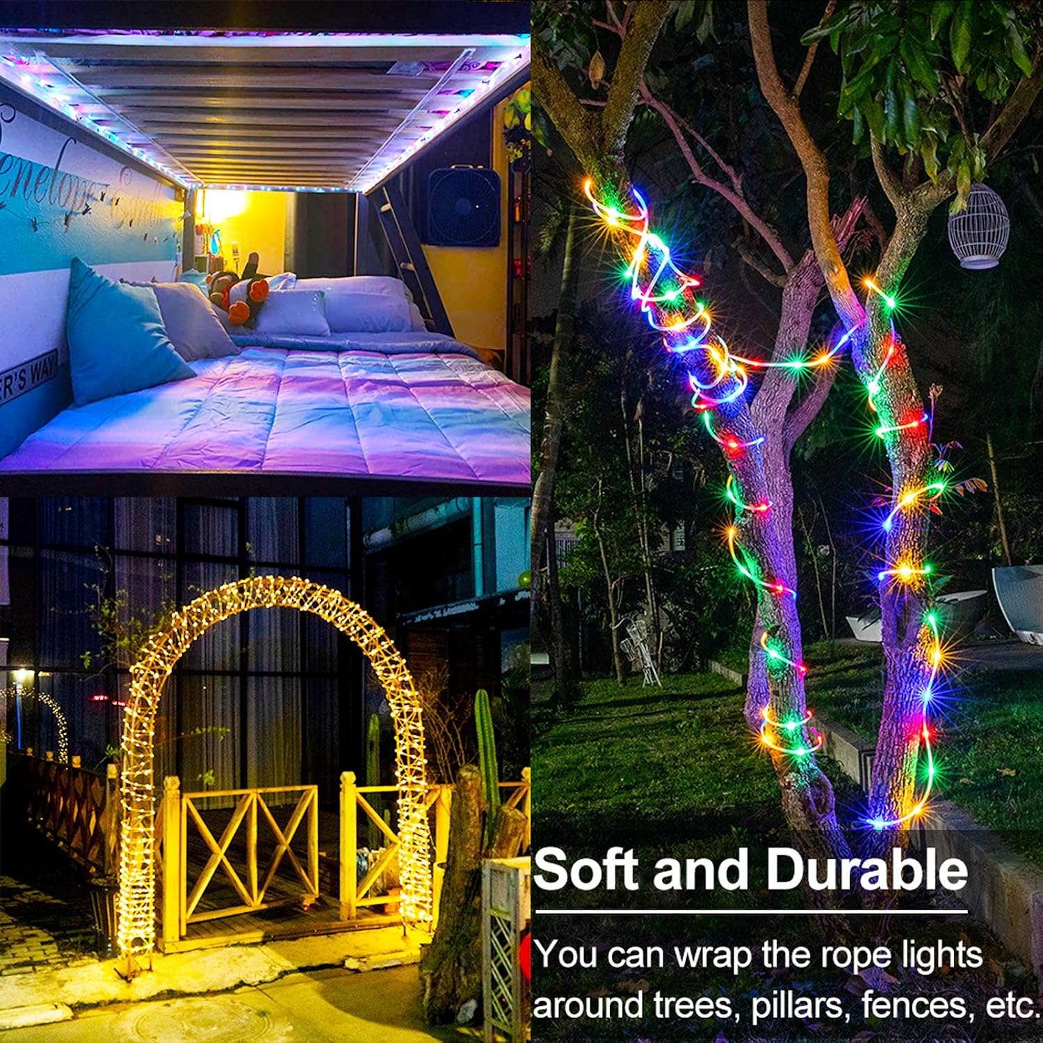 KNONEW 100 LED Rope Lights 33ft 16 Colors Changing Outdoor Waterproof, USB Powered Twinkle Rope Tube Fairy String Light for Christmas Halloween Home Bedroom Trees Porch Deck Party Indoor Decorations