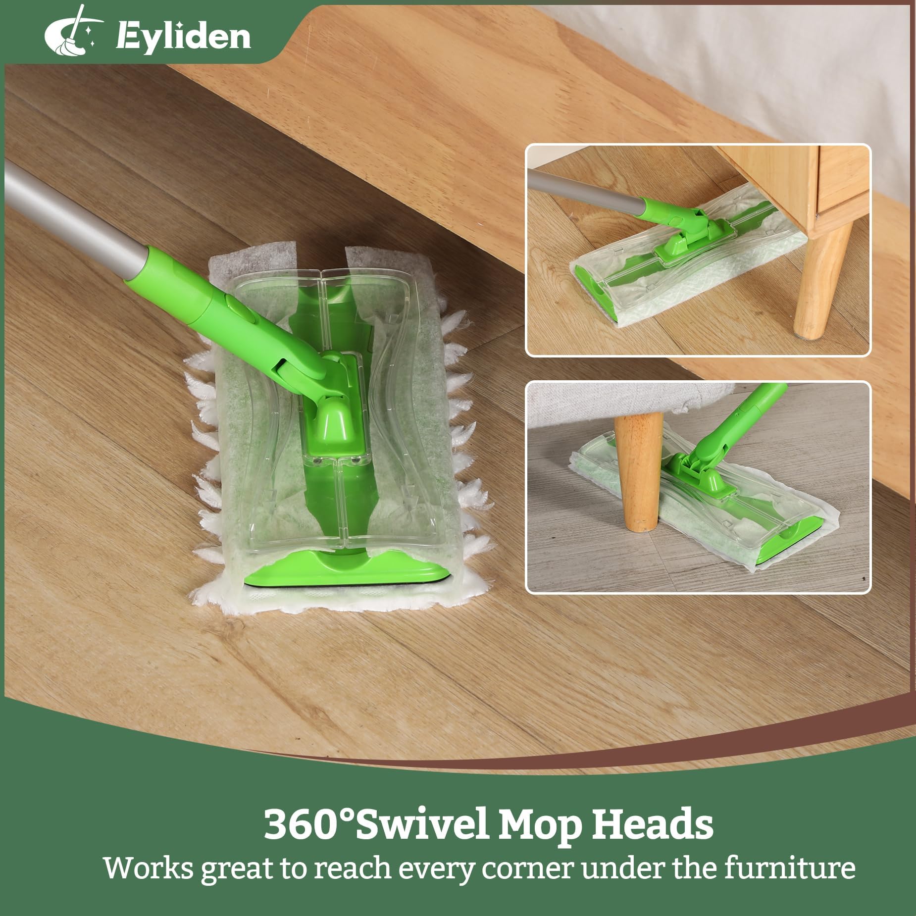 Eyliden Kit de iniciación de fregona con 36 recambios (12 toallitas húmedas + 24 paños Secos), fregonas Desechables 3 en 1 para Limpiar Suelos, mopas de Suelo seco y húmedo para Azulejos de Madera