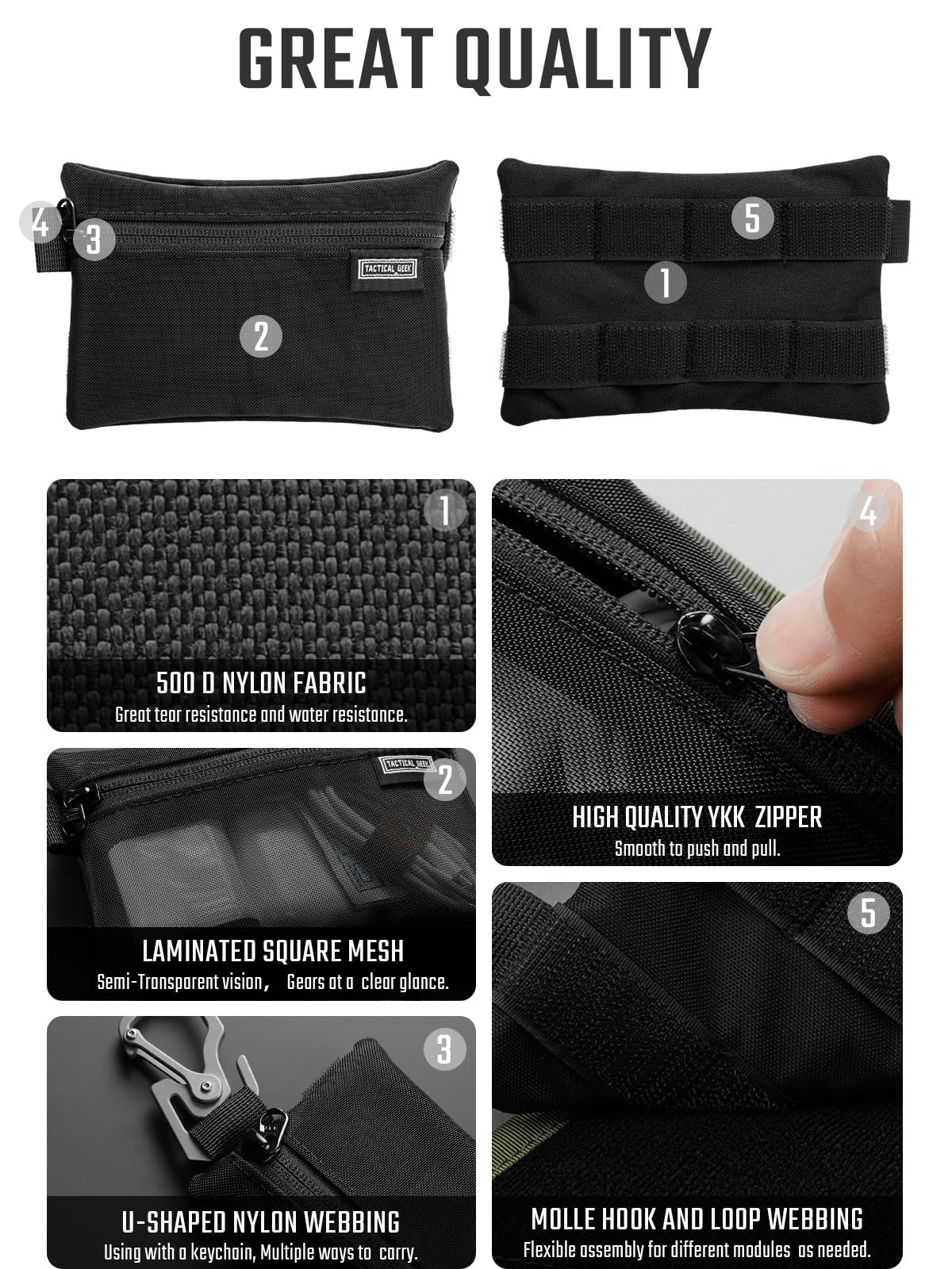 TACTICAL_GEEK Storage A5 EDC zestaw toreb do przechowywania, uniwersalne haczyki i pętelki, torba na gadżety EDC, separator, organizer kieszonkowy do codziennego użytku, siatkowy czarny