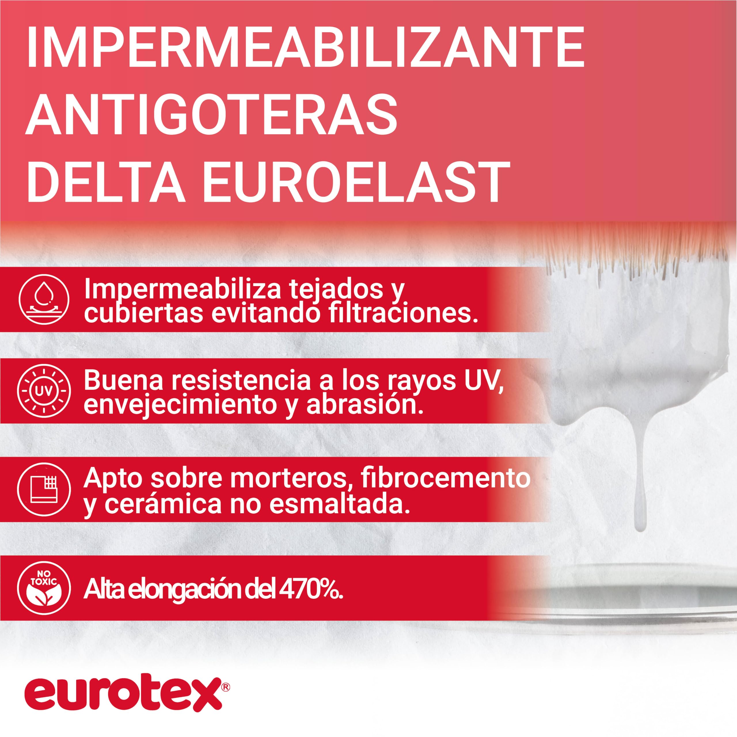 Pintura Impermeabilizante Tejado y Terrazas Transitables - Pintura Antihumedad Interior y Exterior - Delta Euroelast (Blanco, 4 Litros)