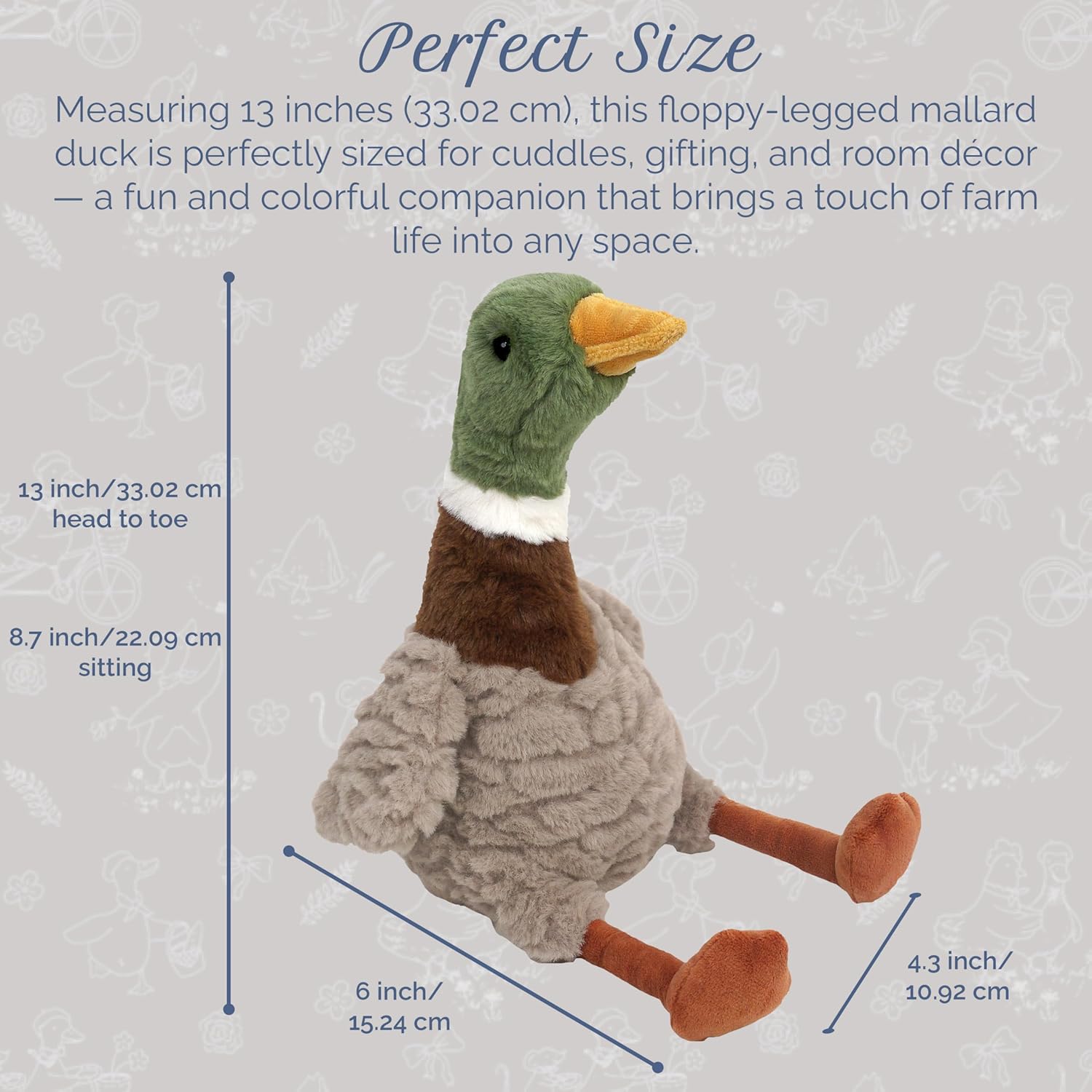MON AMI River Mallard Duck 13-Inch Stuffed Animal for Boys & Girls | Soft Duck Plush Toy | Farmyard Playtime Companion | Nursery Décor | Gift for All Ages
