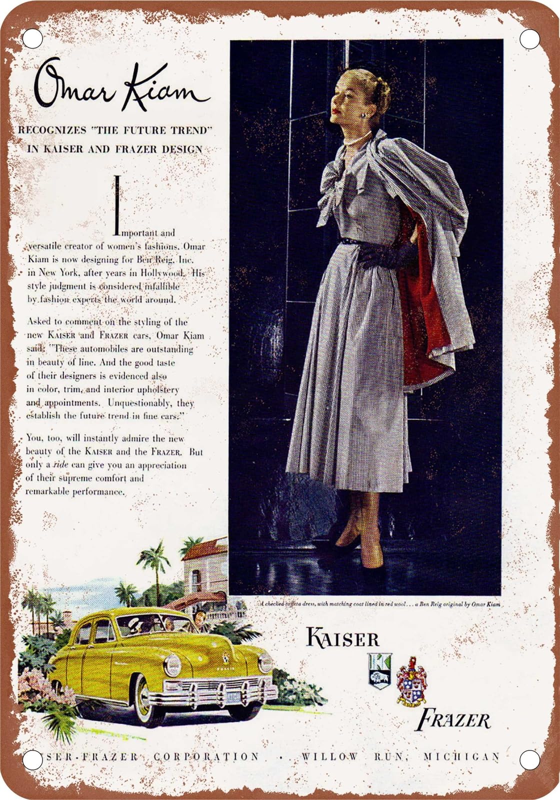 METAL SIGN - 1948 Kaiser-Frazer Vintage Ad 07 - Old Retro Rusty Look home decor