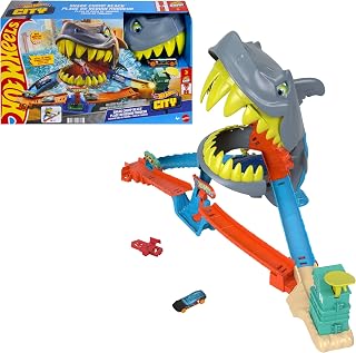 Kit Pista Hot Wheels City Tubarão Mattel. Pista com lançador e Loop aquático que desafia o ataque do tubarão. para crian
