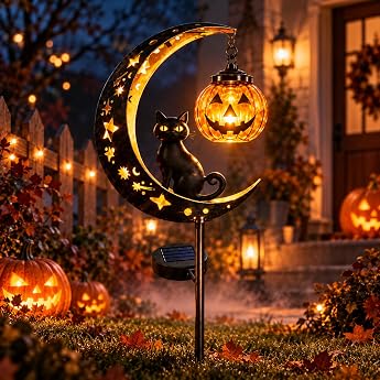 Pumpkin Moon Garden Stake Light Cat & Pumpkin Moon Garden Stake Light