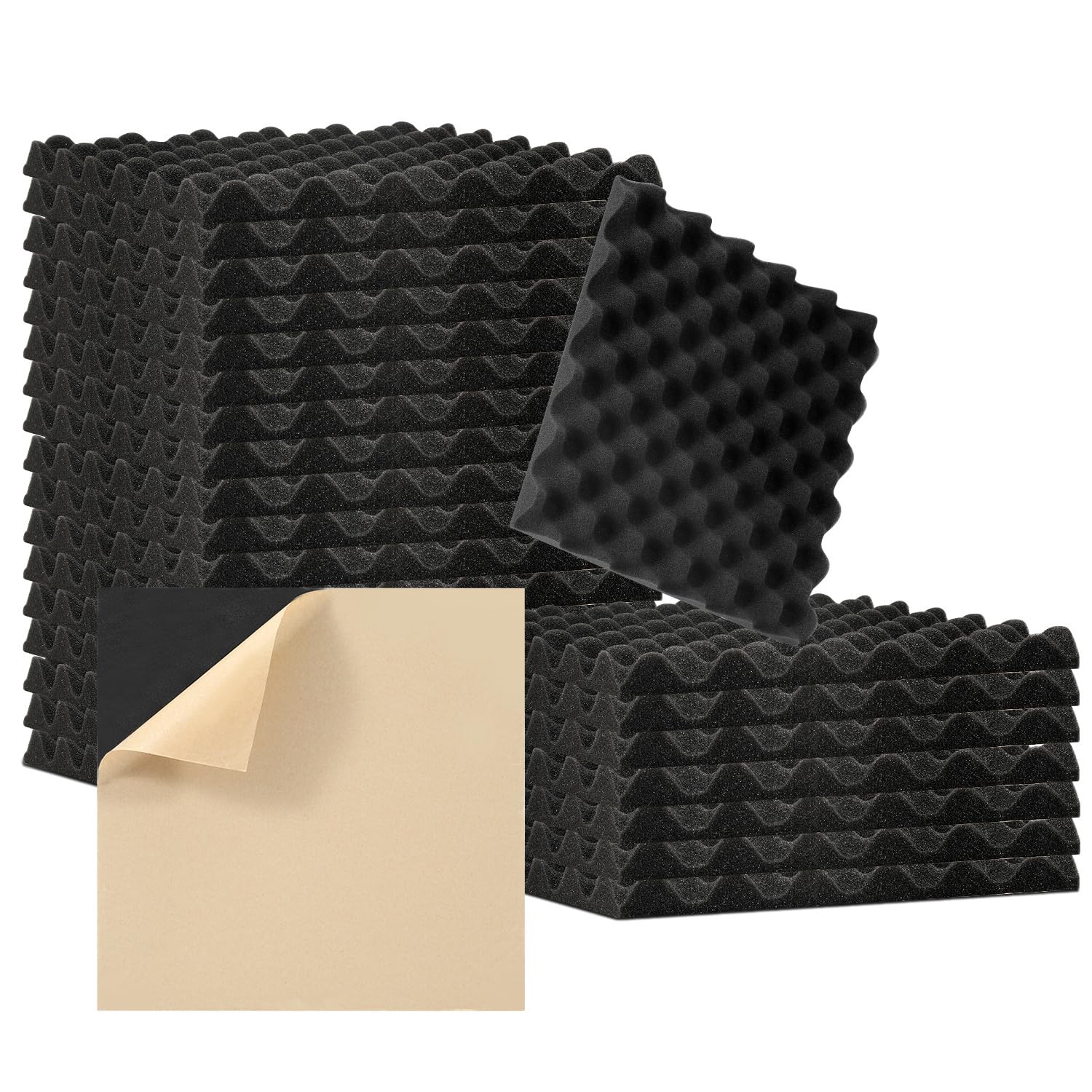 48 paneles acústicos de espuma acústica, autoadhesivos, absorbentes de sonido, para estudios de grabación, podcasts, ondulados (30 x 30 x 2,5 cm)