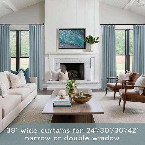 Miniatura 2 de Cortinas azul claro de 38 pulgadas de ancho para sala de estar, 2 paneles con bolsillo para barra para filtro de luz, cortinas semitransparentes