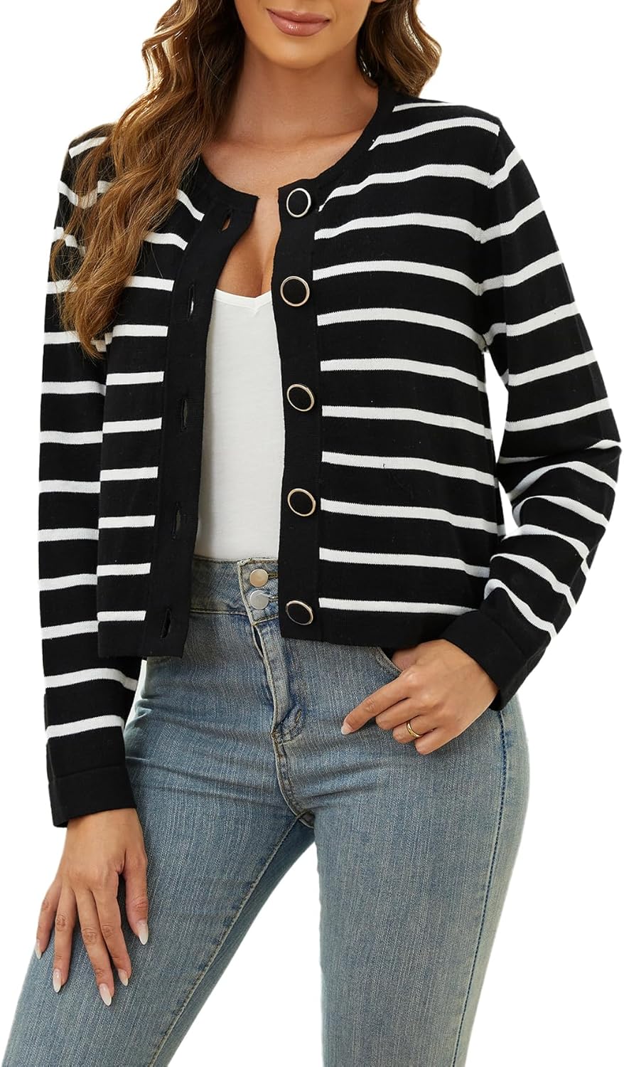 SPARKLE & SKY Striped Cardigan Sweaters for Women Lightweight