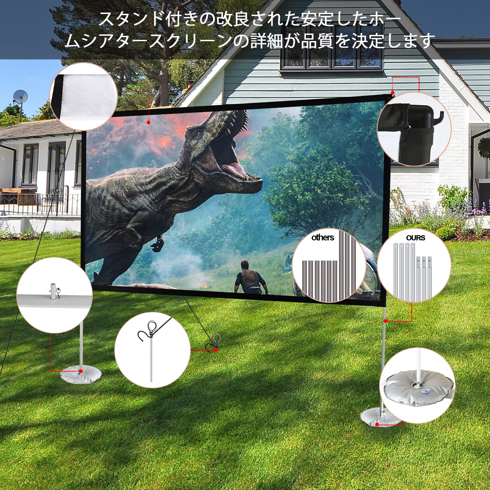 プロジェクタースクリーン 100インチ 自立式 4K対応 フルHD プロジェクタースクリーン 自立式 100インチ 16:9 4K 床置き 防