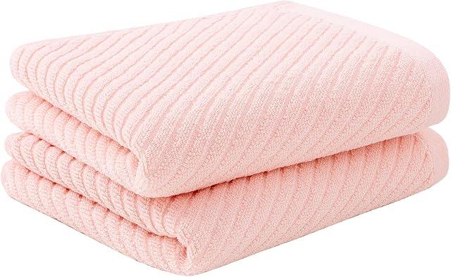 PiccoCasa Cotton Hand Towels 2 Pack Ribbed Hand Towels for Bathroom Soft and Highly Absorbent Small Hand Towel - Pink 34 x 74cm Hotel Spa Towel Face Towels Set