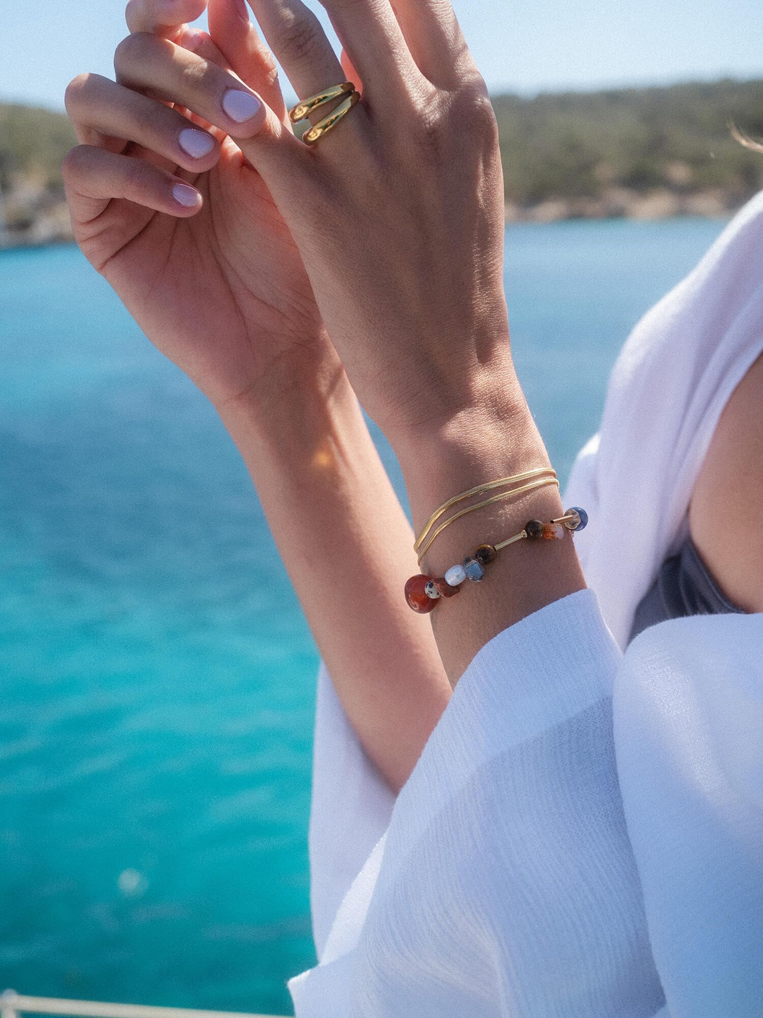 Purelei Hawaiian Sunset Armband – mit Achat, Sodalith, Citrin & Süßwasserperlen – Edelstahl 18K vergoldet – Damen Schmuck 17–20 cm – Farbintensives Edelstein-Armband - Wasserfest