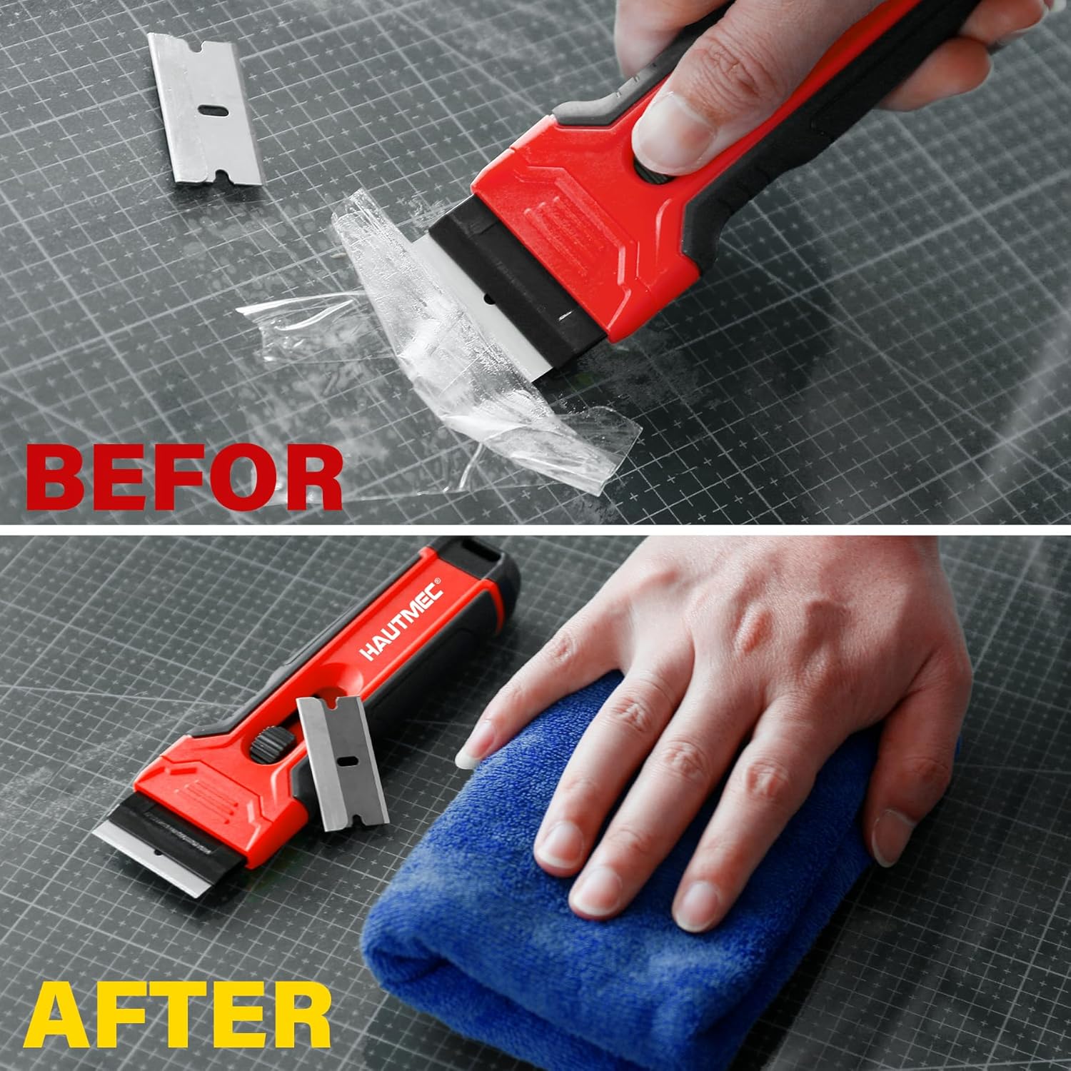 HAUTMEC 100 Pack Single Edge Razor Blades, Heavy Duty Edge Blades, Ultra Sharp, Rust-Resistant,Industrial & DIY Use, Fits most Standard Scraper & Utility Knife, for Removing Decals, Stickers 25029
