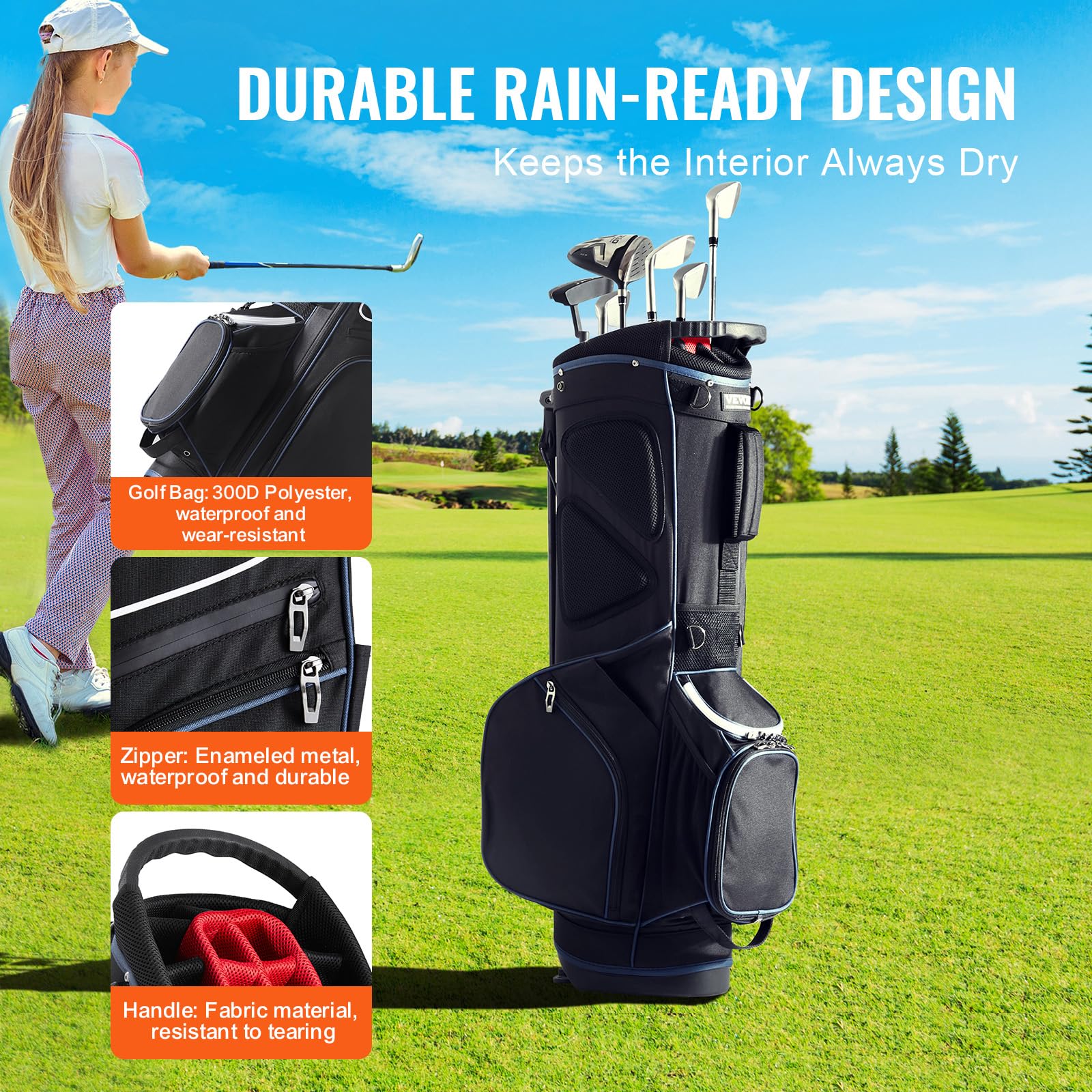 VEVOR Torba na wózek golfowy z 14-kierunkowym organizerem, torba na wózek premium ze stojakiem, trwałe torby golfowe z uchwytami i osłoną przeciwpyłową oraz odpinanym podwójnym paskiem dla mężczyzn i