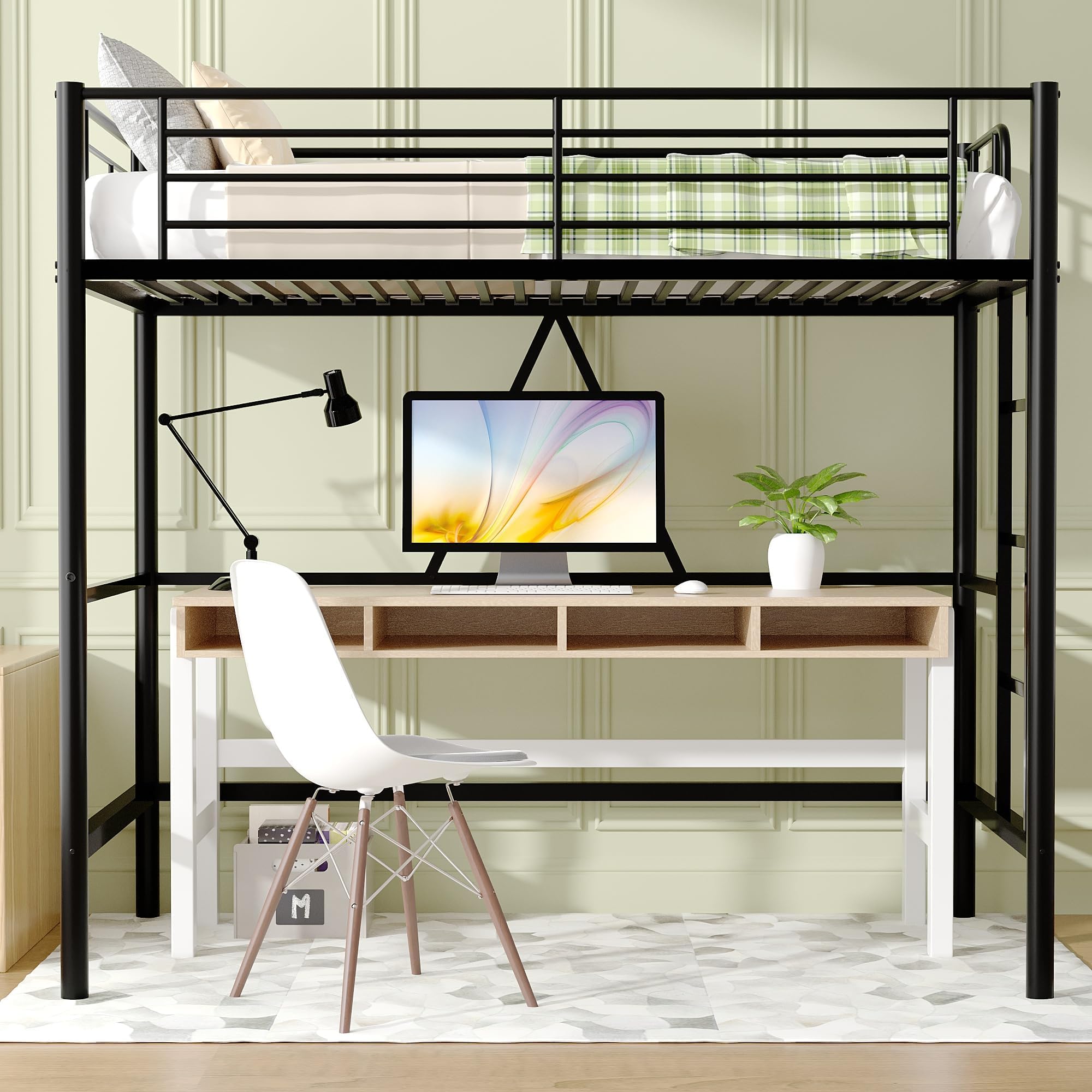 VECELO Etagenbett 90 x 200 cm aus Metall, Hochbett mit 150 cm Bodenfreiheit, abnehmbare Leiter und hohes Sicherheitsgeländer, geräuschfrei konstruiert für Kinder, Jugendliche und Erwachsene, schwarz