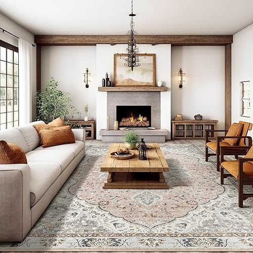 Miniatura 3 de befbee Alfombra lavable de 8 x 10 pies para sala de estar, resistente a las manchas, antideslizante, para dormitorio, alfombra vintage bohemia persa
