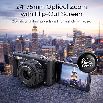 Minolta MNZ3X 72MP 5K Ultra HD Digital Camera, Black