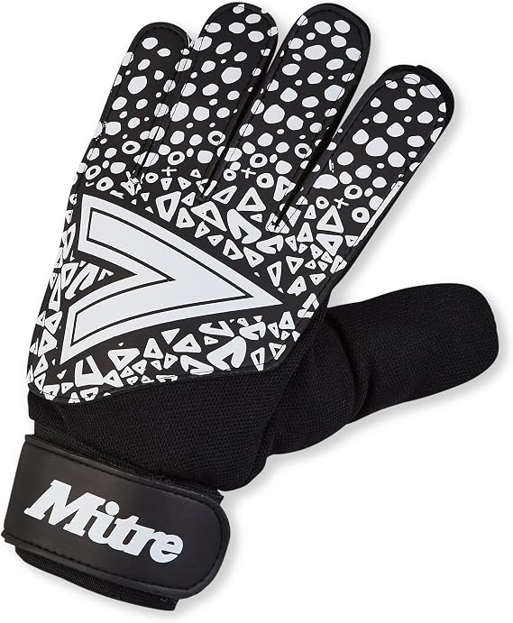Mitre Magnetite Junior Goalkeeper Gloves | Be Football Match Ready | Extra Comfort, Black/Blue/Yellow, Size 5
