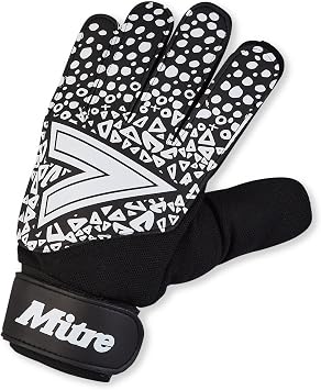 Mitre Magnetite Junior Goalkeeper Gloves | Be Football Match Ready | Extra Comfort, Black/Blue/Yellow, Size 5
