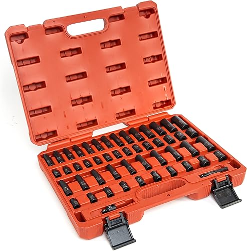 Miniatura 5 de NEIKO 02436A - Juego de llaves de vaso de impacto de 14, 50 piezas métricas y estándar, profundo y poco profundo, acero al cromo vanadio reductor de