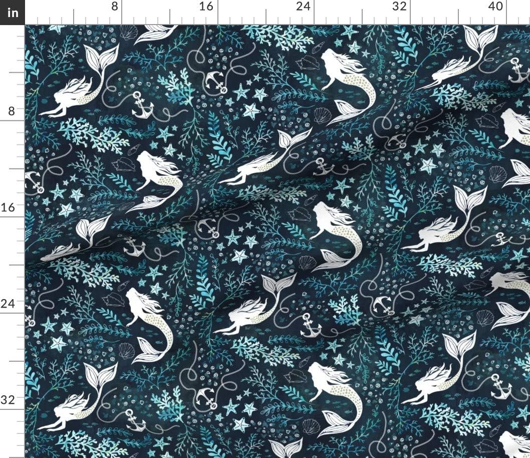 Spoonflower Fabric - Mermaid Ocean Nautical Green Turquoise Mint Seaweed Printed on Petal Signature Cotton Fabric by The Yard - Sewing Quilting Apparel Crafts Decor