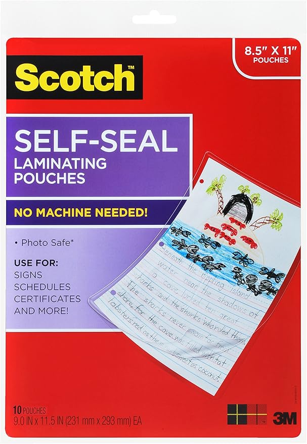 Scotch Self-Seal Laminating Pouches, 9.0 in x 11.5 in Letter Size, Easy to Use a