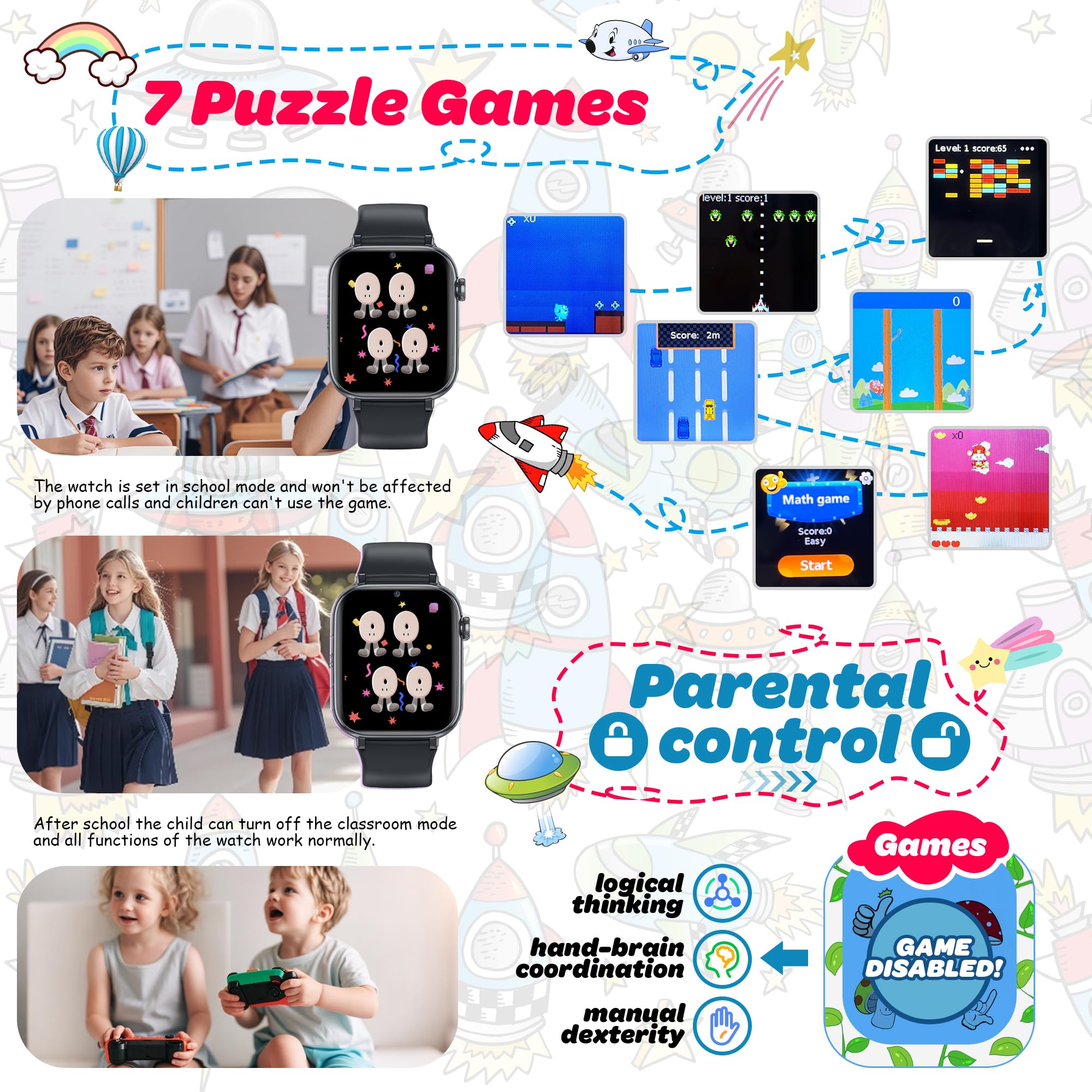 Smartwatch Bambini GPS 4G HD Videochiamate SOS Regali di Natale Compleanno | posizione in tempo reale, area di sicurezza, chiamate bidirezionali, chat familiare, giochi, modalità scuola, sveglia, sim