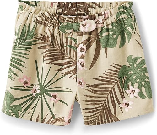 Gymboree Pantalones cortos de lino con lazo frontal para niñas y niños pequeños