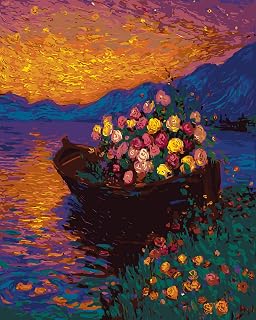 PSENIW Paint by Numbers Kit for Adults Beginners Sunset,Ship Flower Frameless Beginner DIY Acrylic Watercolor Oil Painting,Digital Painting for Home Wall Decoration and Gifts (16x20 inches)
