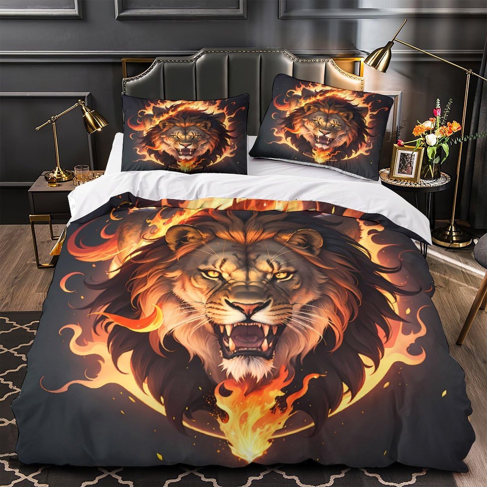 Housse de couette lion de feu hypoallergénique en 3D