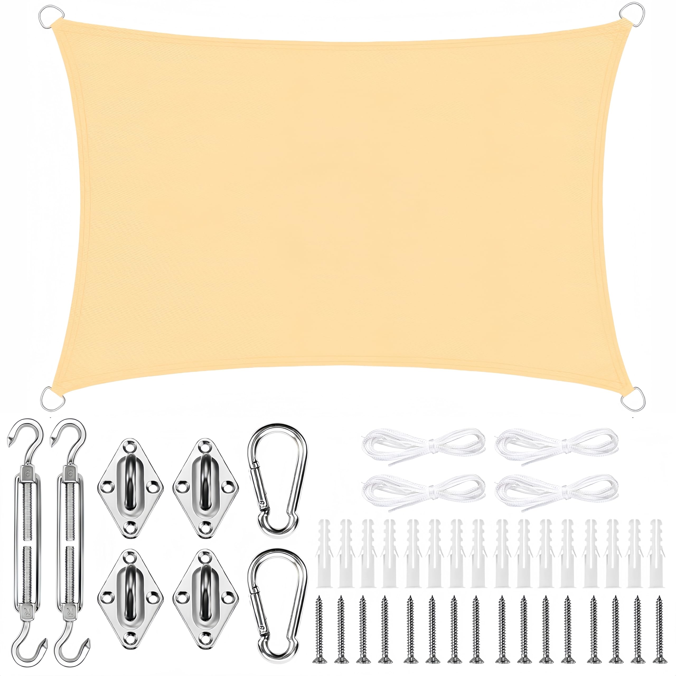 Telo Ombreggiante Impermeabile, Con Kit Fissaggio, Tenda a Vela Impermeabile Rettangolare 2,5x3m Vela Ombreggiante Parasole Protezione Raggi UV per Esterno Giardino terrazza Colore Beige