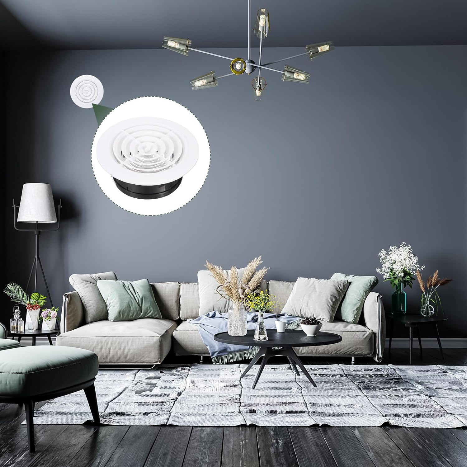 PATIKIL 6 Inch Round Air Vent Cover, 4 Pack ABS Rotatable Louver Soffit Vents Adjustable Ceiling Diffuser Grill Cover for Bathroom Kitchen Home Office Ventilation